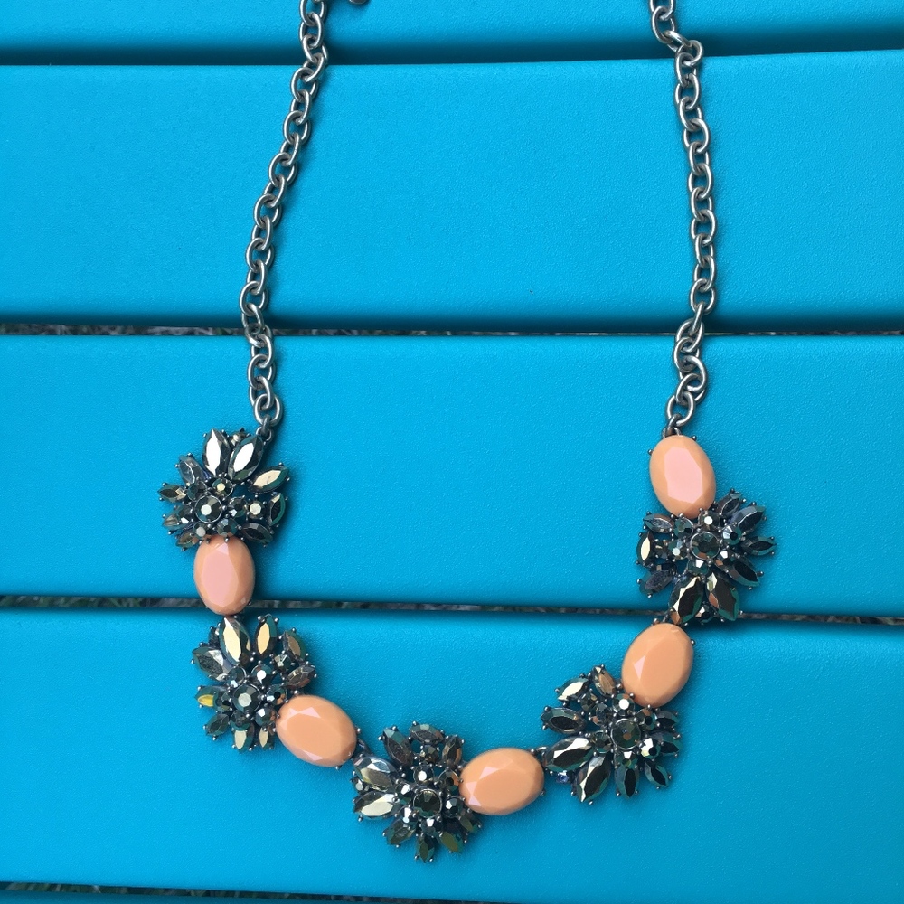 J Crew Orange and Rhinestone Statement Necklace